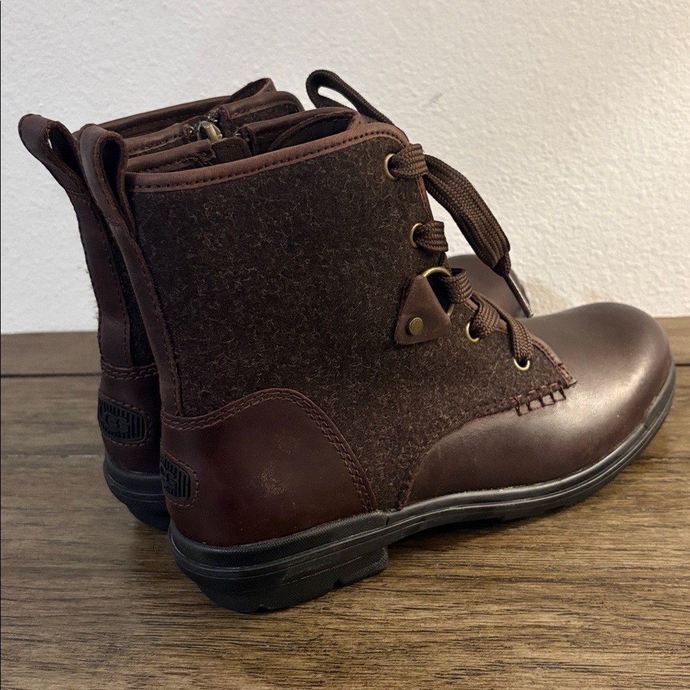 EUC [UGG] Hapsburg Lace Up Wool Brown Leather Outdoor Ankle Boots Women’s Sz 7 - Picture 5 of 11